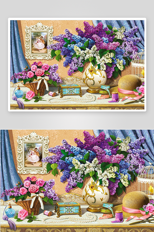 古典风格室内花卉与饰品摆设-众图网