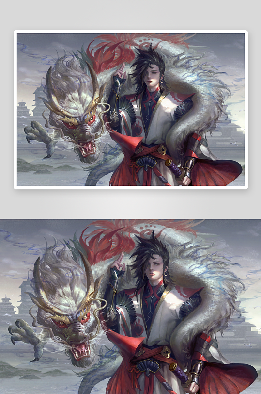 古风人物与神龙相伴的奇幻画面-众图网