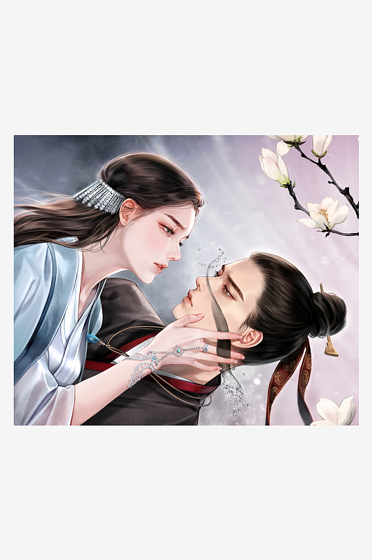 古风人物对视樱花枝-众图网
