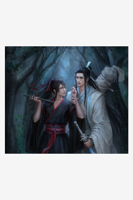 古风人物林间对视持剑吹笛-众图网