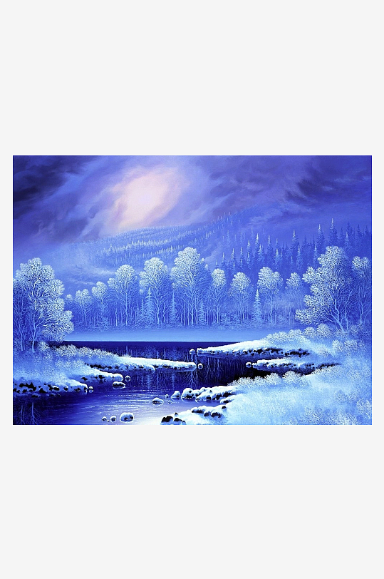 冬夜雪景湖畔静谧画面-众图网