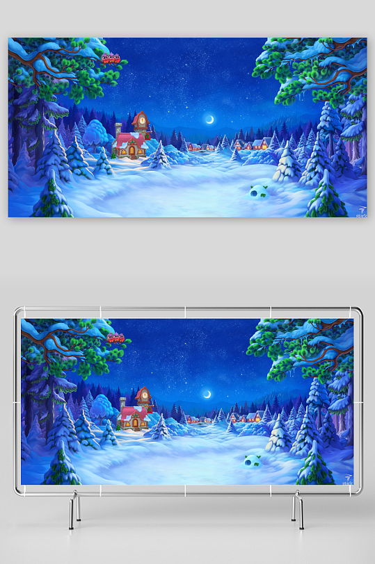 冬夜雪景童话小屋-众图网