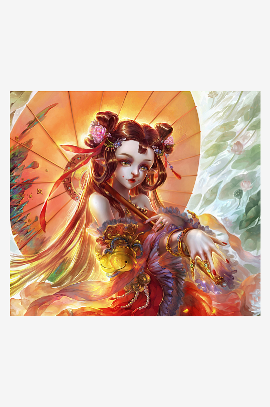 古风仕女持伞绘卷-众图网