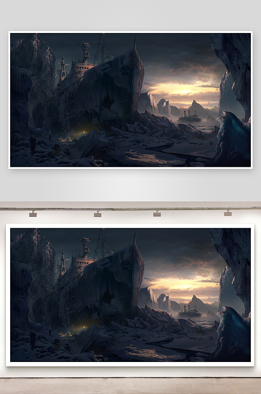 冰封巨轮困于极地冰山-众图网