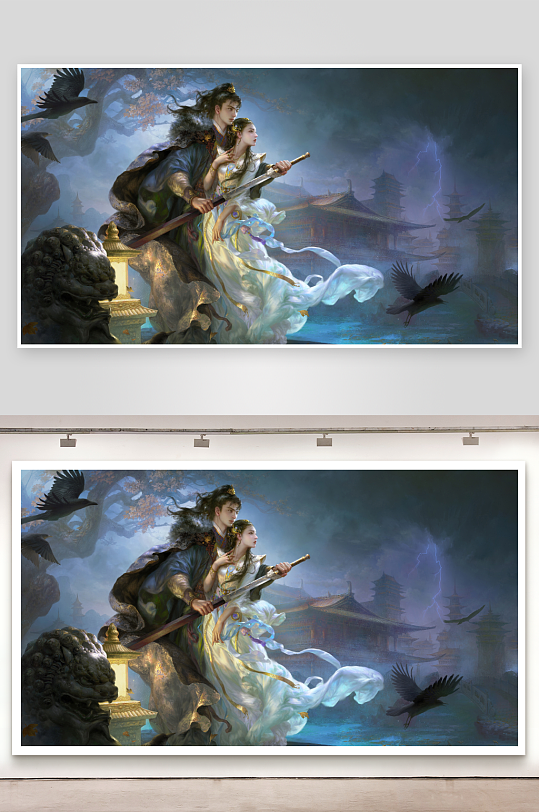 古风仙侠人物对剑场景-众图网