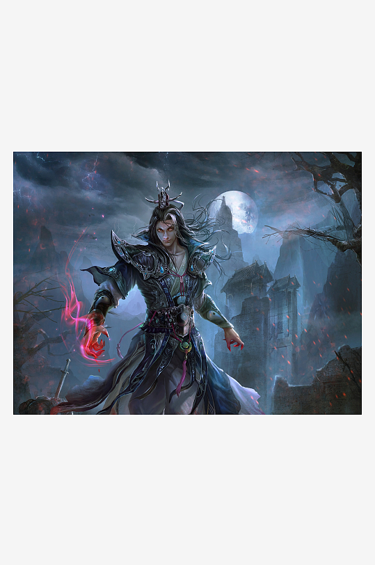 古风仙侠人物月下施法-众图网