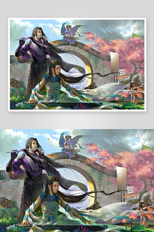 古风仙侠人物樱花庭院图-众图网