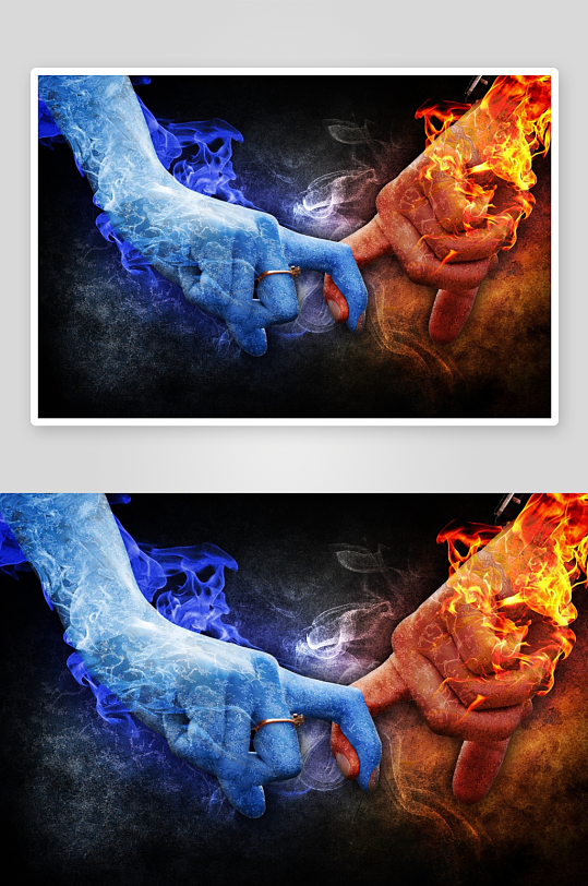 冰火交融双手象征对立统一-众图网