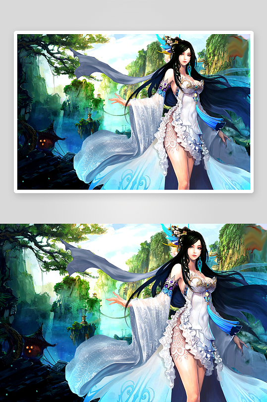 古风仙子立于奇幻山水间-众图网