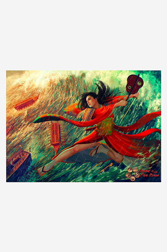 古风女子乘浪飞舟画面-众图网