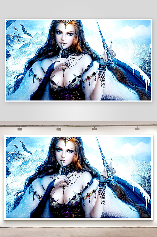 冰雪女王手持权杖神秘威严-众图网