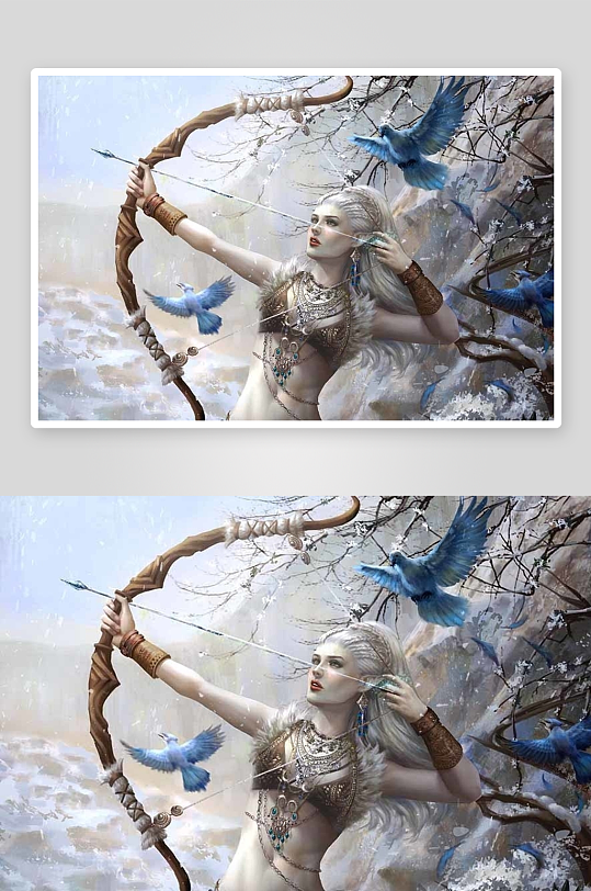 冰雪弓箭手与蓝鸟飞翔-众图网