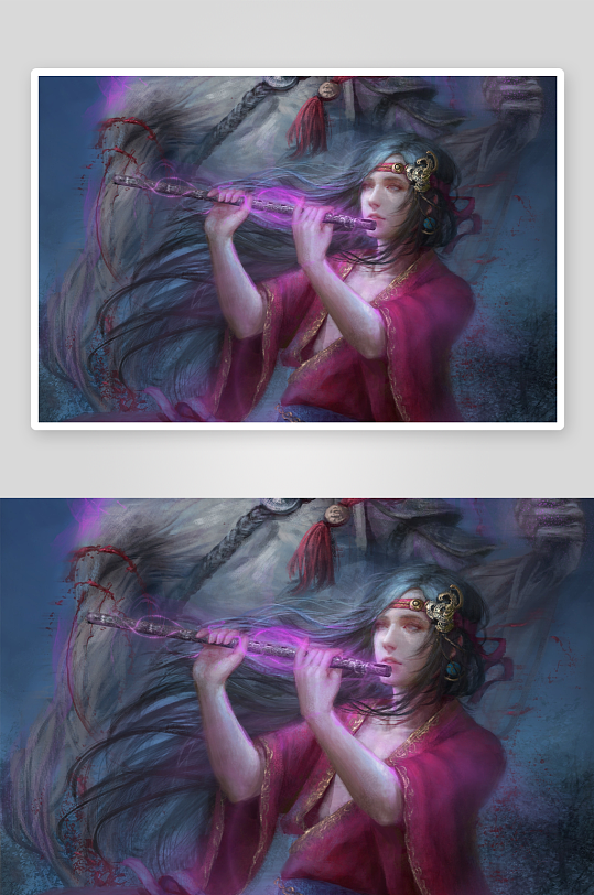 古风女子吹笛画面-众图网