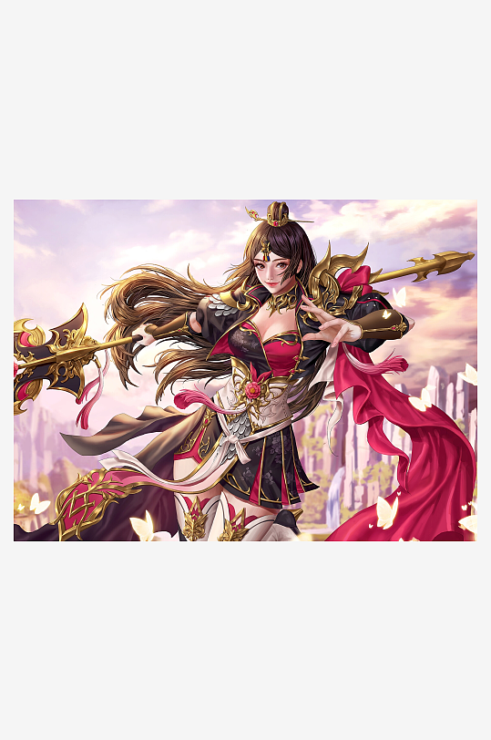 古风女战士持矛英姿-众图网