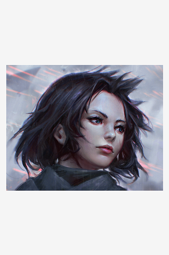 动漫风格女性肖像画-众图网