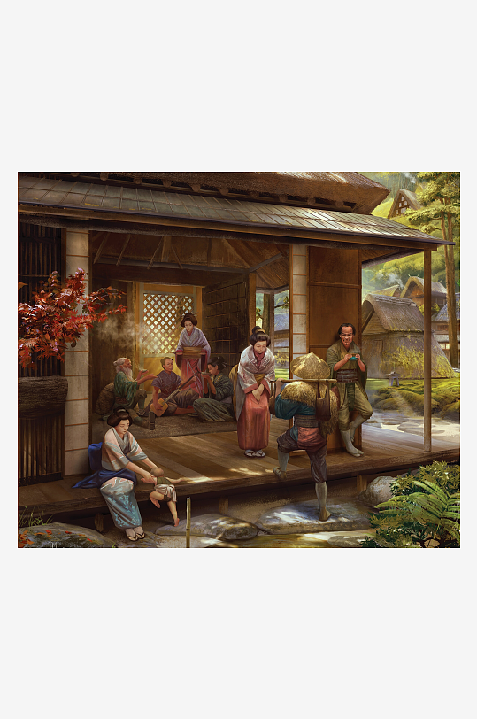古风庭院人物生活场景画-众图网