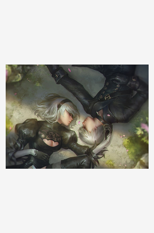 动漫风格情侣静卧花丛-众图网