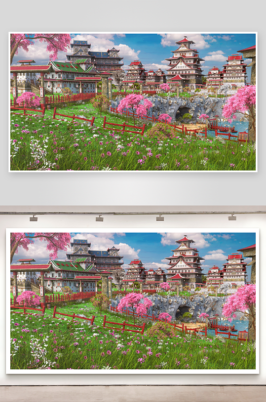 古风建筑与樱花花园-众图网