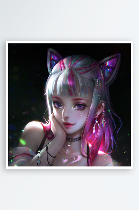 动漫风格猫耳少女肖像-众图网