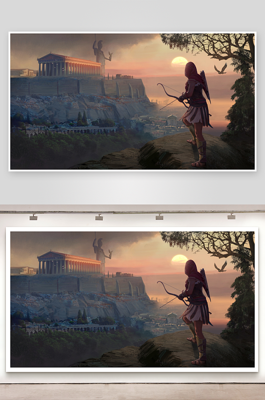 古风弓箭手眺望古城日落-众图网