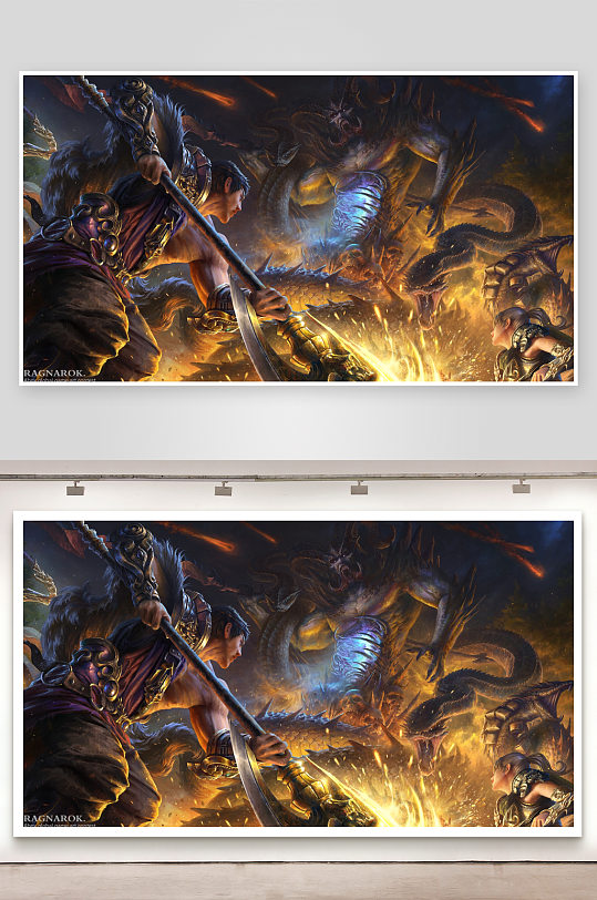 勇士对战巨龙奇幻战斗场景-众图网