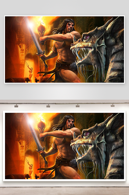 勇士挥剑对战巨龙奇幻场景-众图网