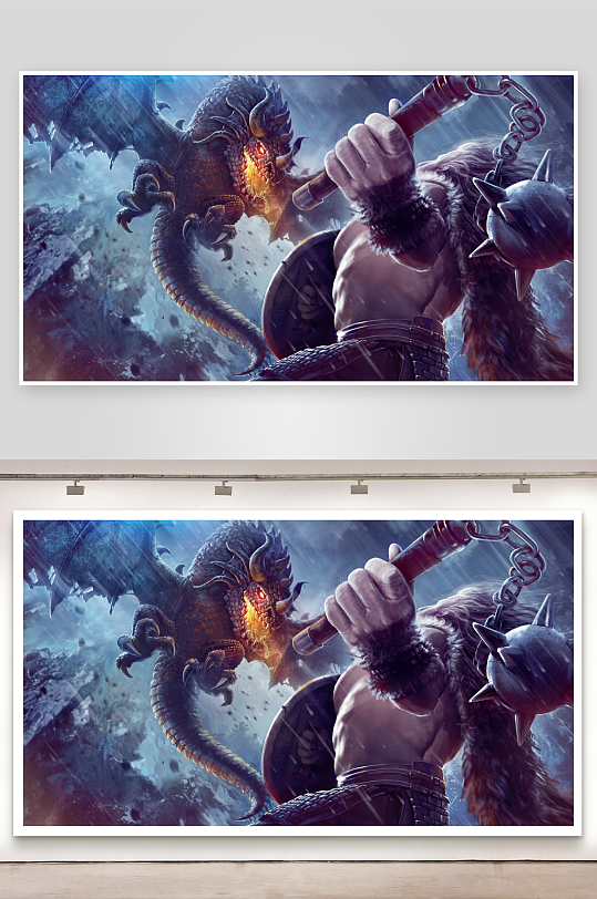 勇士挥锤战巨龙震撼对决-众图网