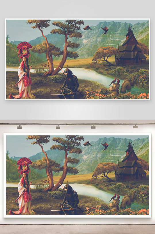 古风武士与女子对峙山景-众图网