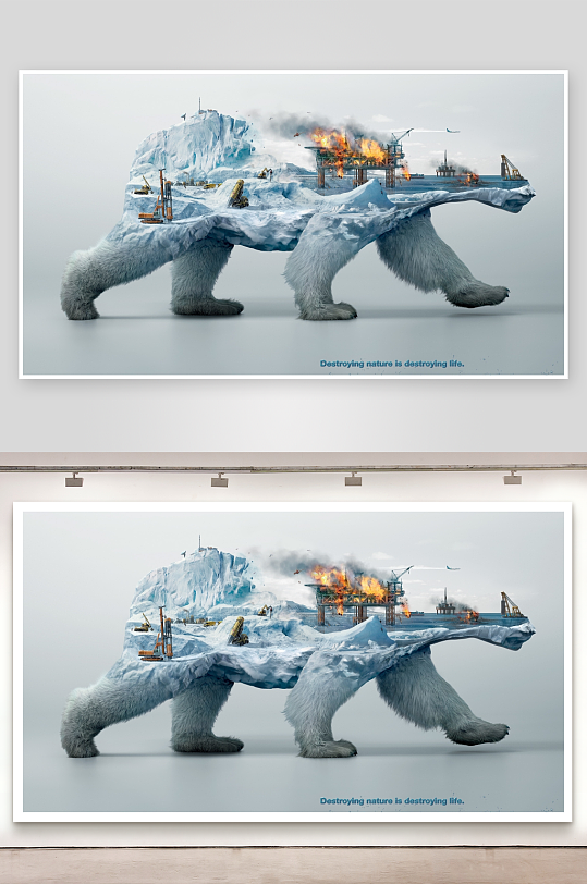 北极熊冰山工业爆炸艺术画-众图网