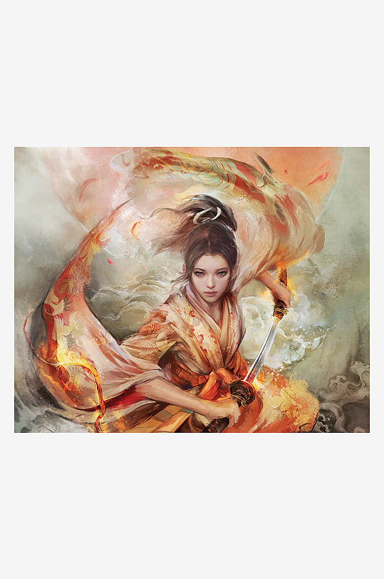 古风武士持剑御龙图-众图网