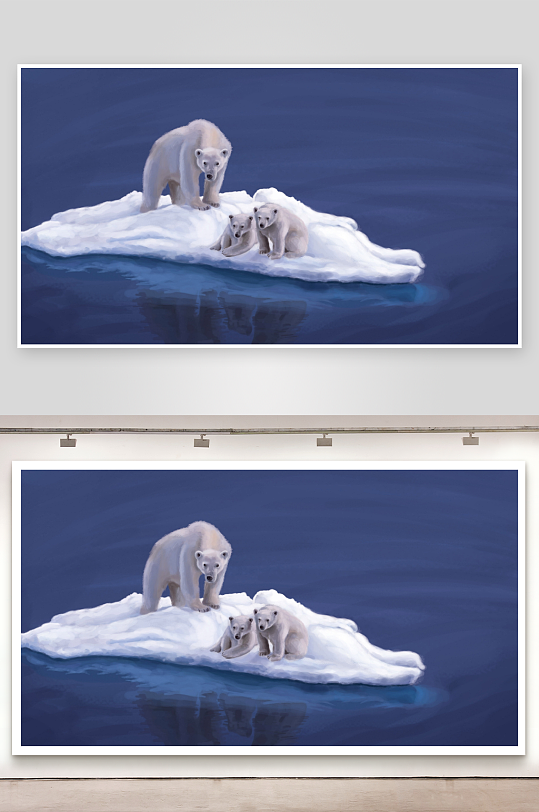 北极熊母子冰山栖息-众图网
