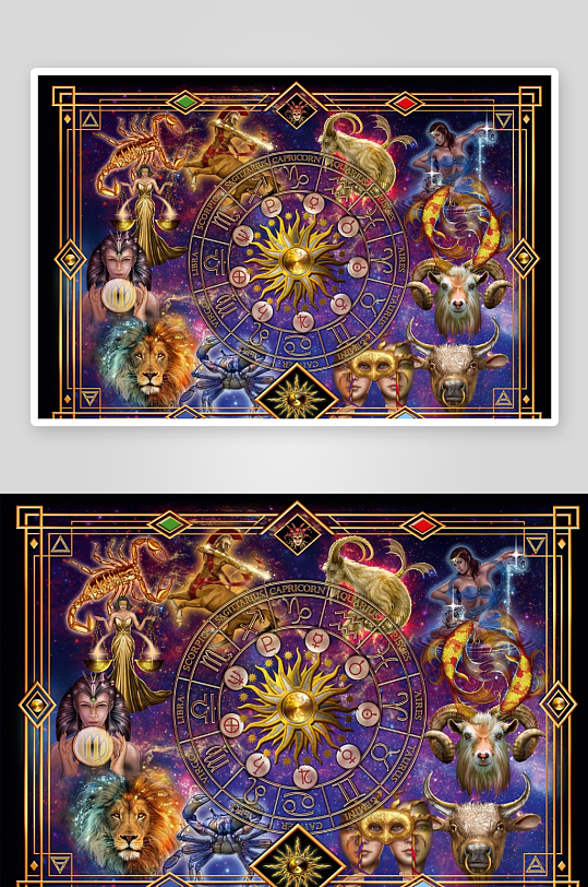 十二星座与黄道符号艺术图-众图网