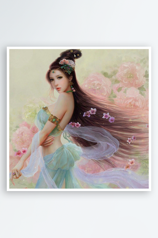 古风美人花丛中回眸-众图网