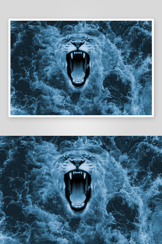 咆哮的狮子置身汹涌波涛-众图网