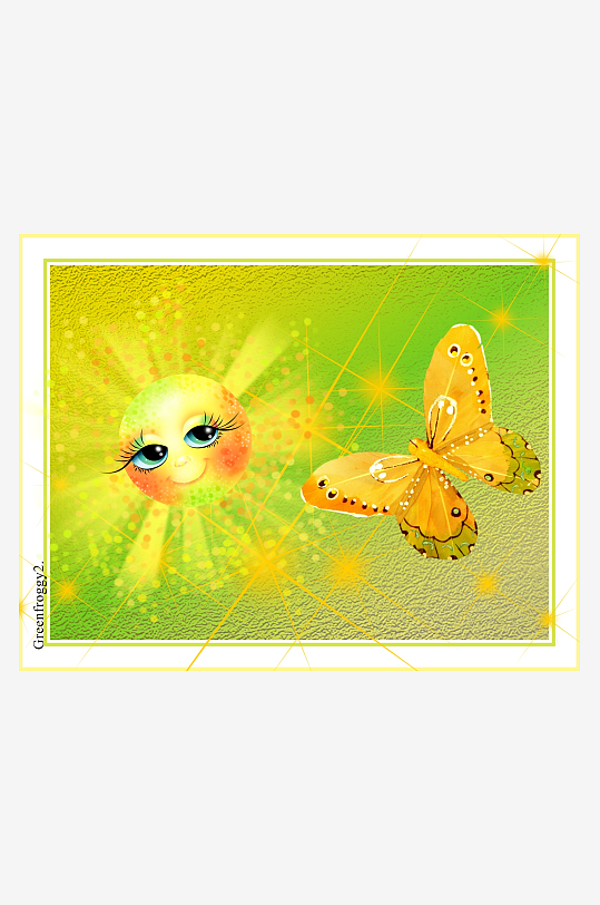 卡通太阳蝴蝶梦幻画面-众图网