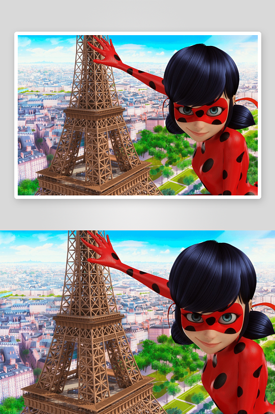 卡通女孩与埃菲尔铁塔-众图网