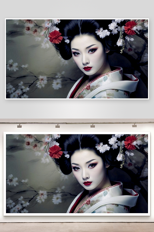 和服女子花饰妆容优雅迷人-众图网