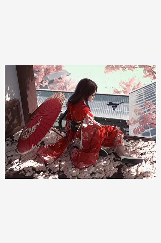 和服女子赏樱图照片摄影-众图网