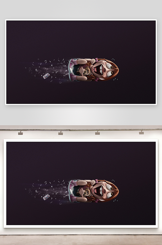 卡通女孩惊恐摔倒手机碎裂-众图网