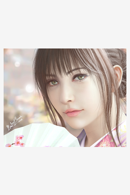 和风美人手持团扇特写-众图网