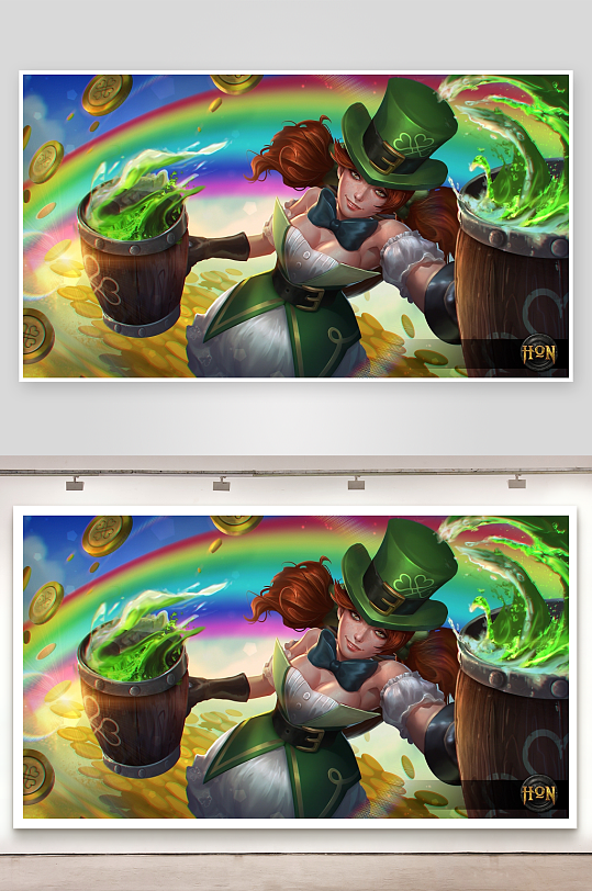 卡通女性手持酒桶彩虹金币-众图网