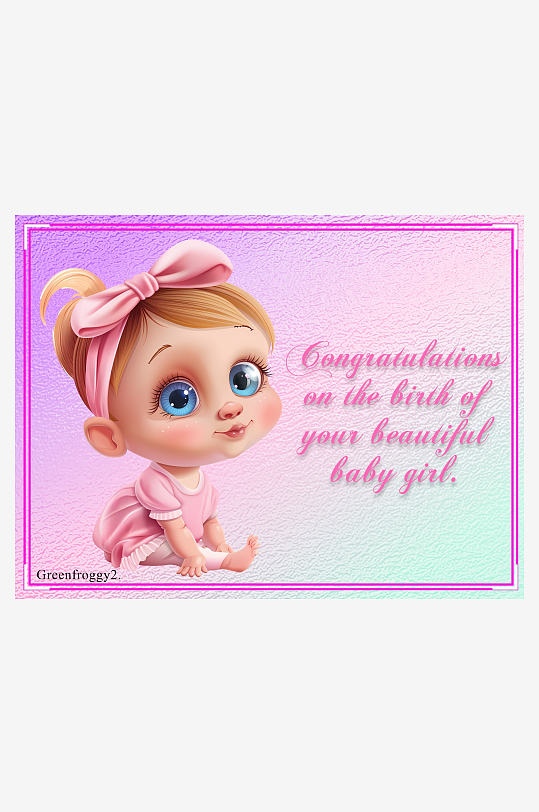 卡通婴儿庆祝女婴诞生贺卡-众图网