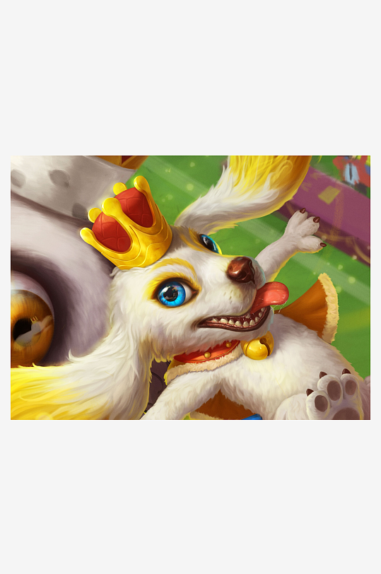 卡通小狗戴王冠吐舌头-众图网