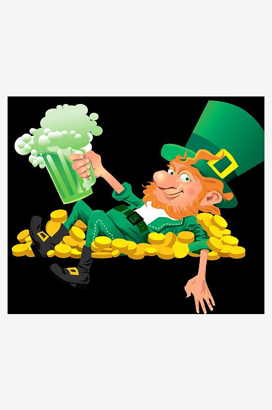 卡通小精灵举杯庆祝金币满地-众图网