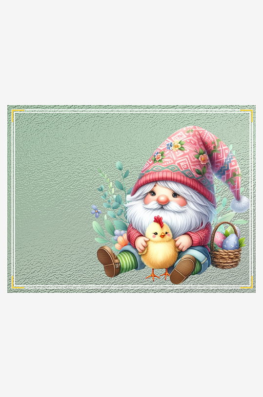 卡通小矮人抱小鸡温馨画面-众图网