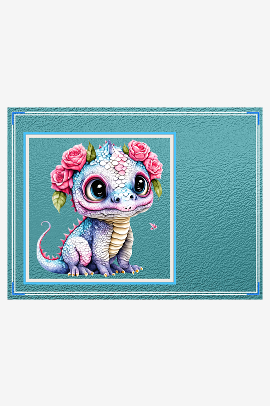 卡通小龙戴花装饰可爱形象-众图网