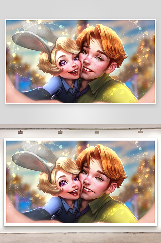 卡通情侣亲密互动温馨画面-众图网