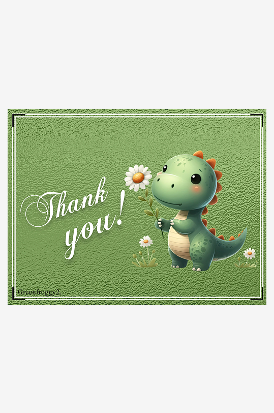 卡通恐龙手持花朵感谢卡片-众图网