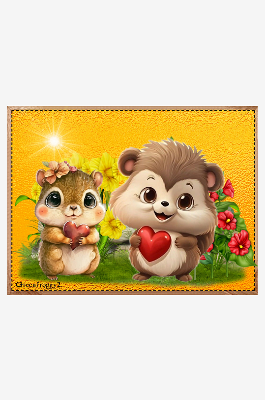 卡通松鼠情侣手持爱心-众图网