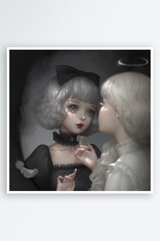 双人互动唯美插画-众图网